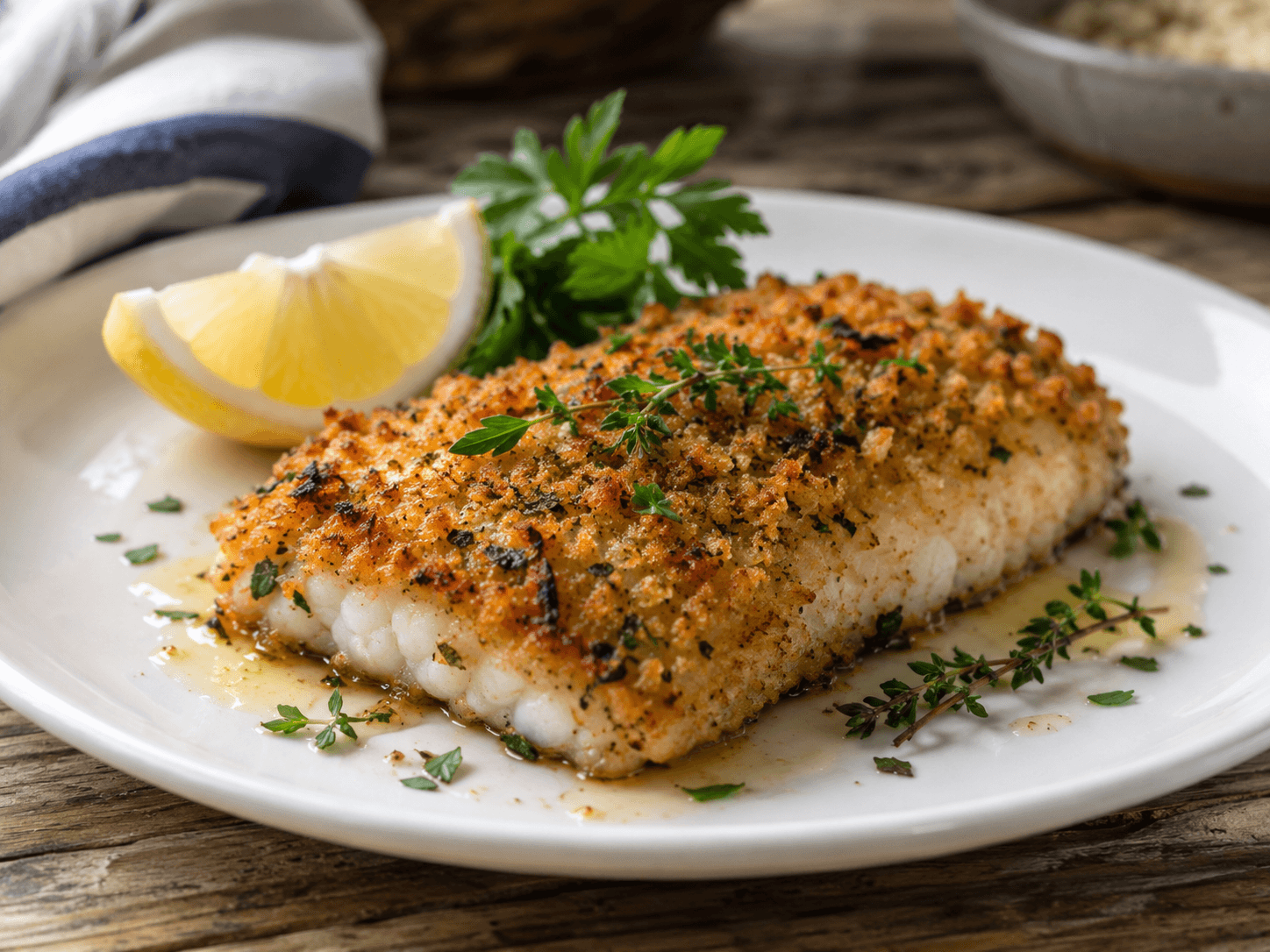 Panko-crusted black sea bass fillet with herbs